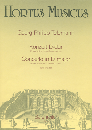 Book cover for Concerto fur 4 Violinen ohne Bass D major TWV 40:202