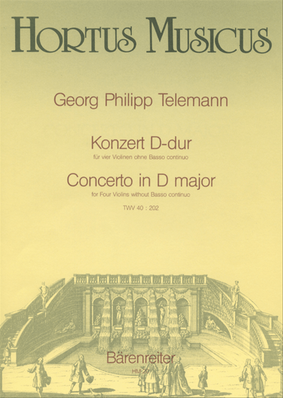 Book cover for Concerto fur 4 Violinen ohne Bass D major TWV 40:202