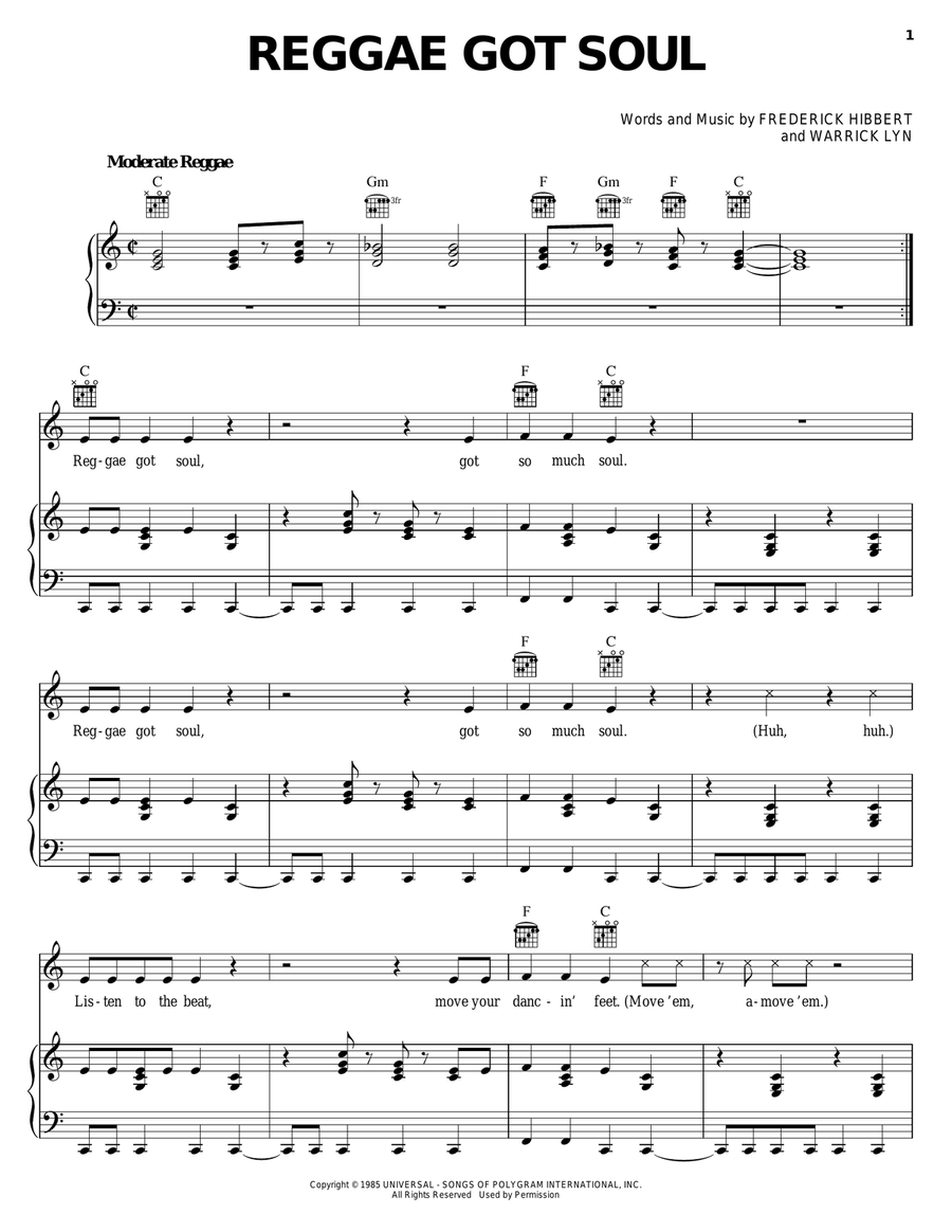Reggae Got Soul Piano, Vocal, Guitar scores gallery preview page 1