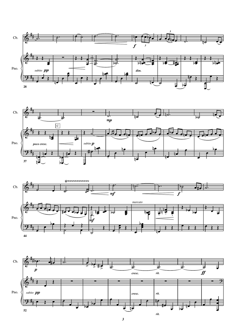 Enrique Granados, Intermezzo, transcribed and edited by Klaus Stoll Double Bass scores gallery preview page 3