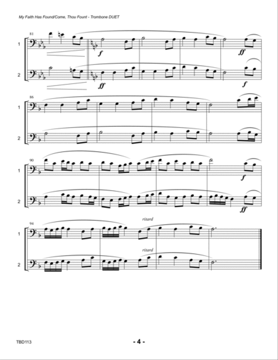 MY FAITH HAS FOUND A RESTING PLACE with COME THOU FOUNT OF EVERY BLESSING - TROMBONE DUET (unaccompa Trombone Duet scores gallery preview page 4