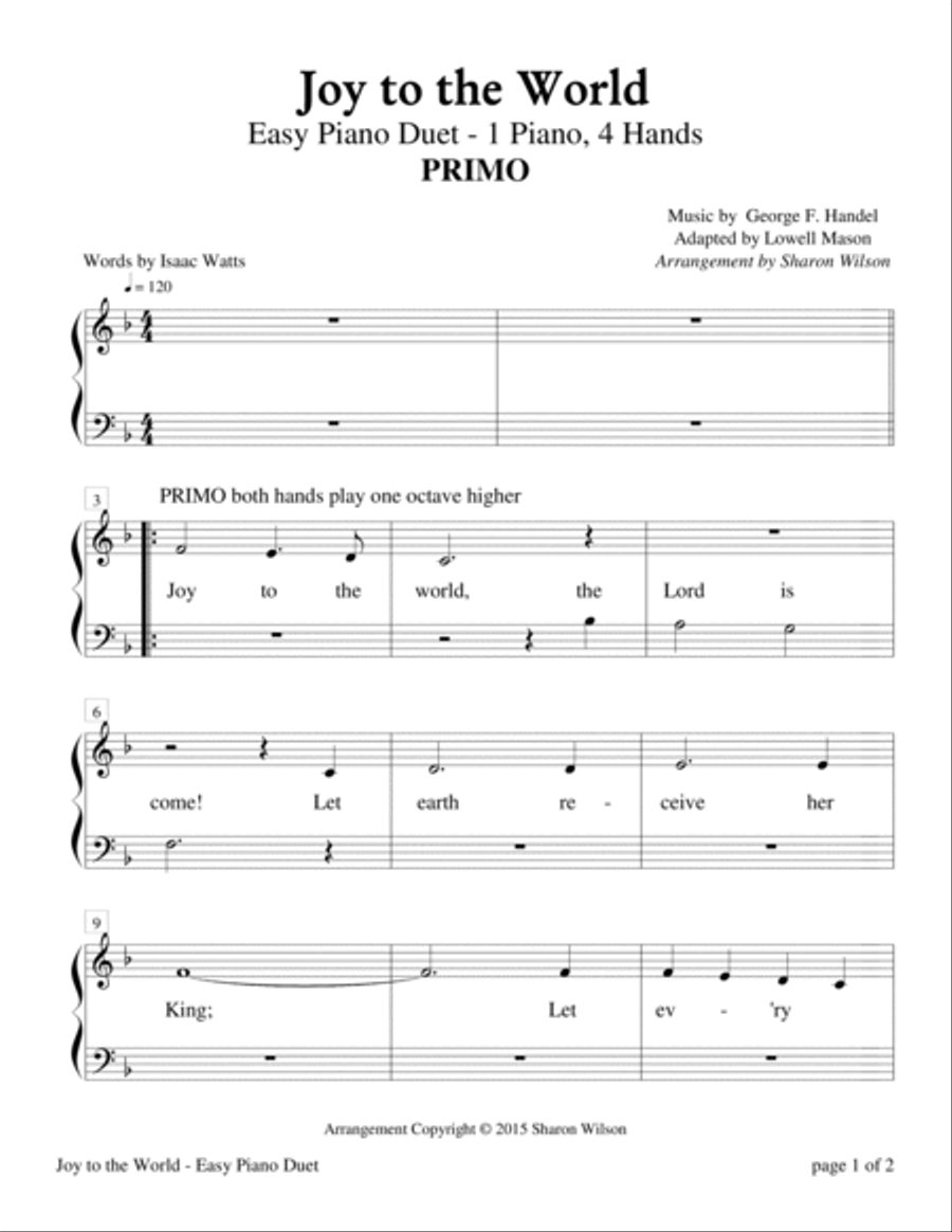 Joy to the World (Easy Piano Duet; 1 Piano, 4 Hands) Easy Piano scores gallery preview page 2