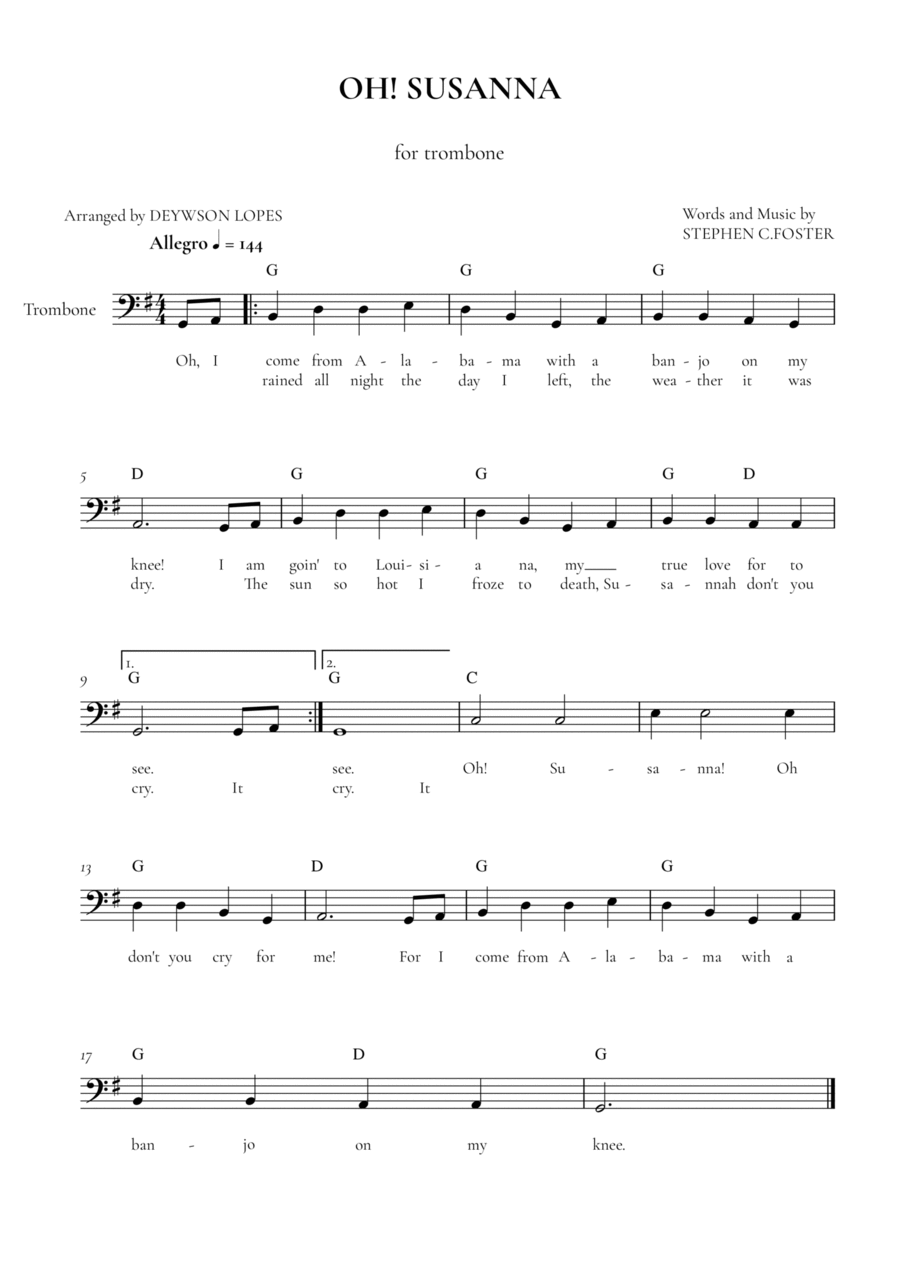 Oh! Susanna Easy Piano scores gallery preview page 1
