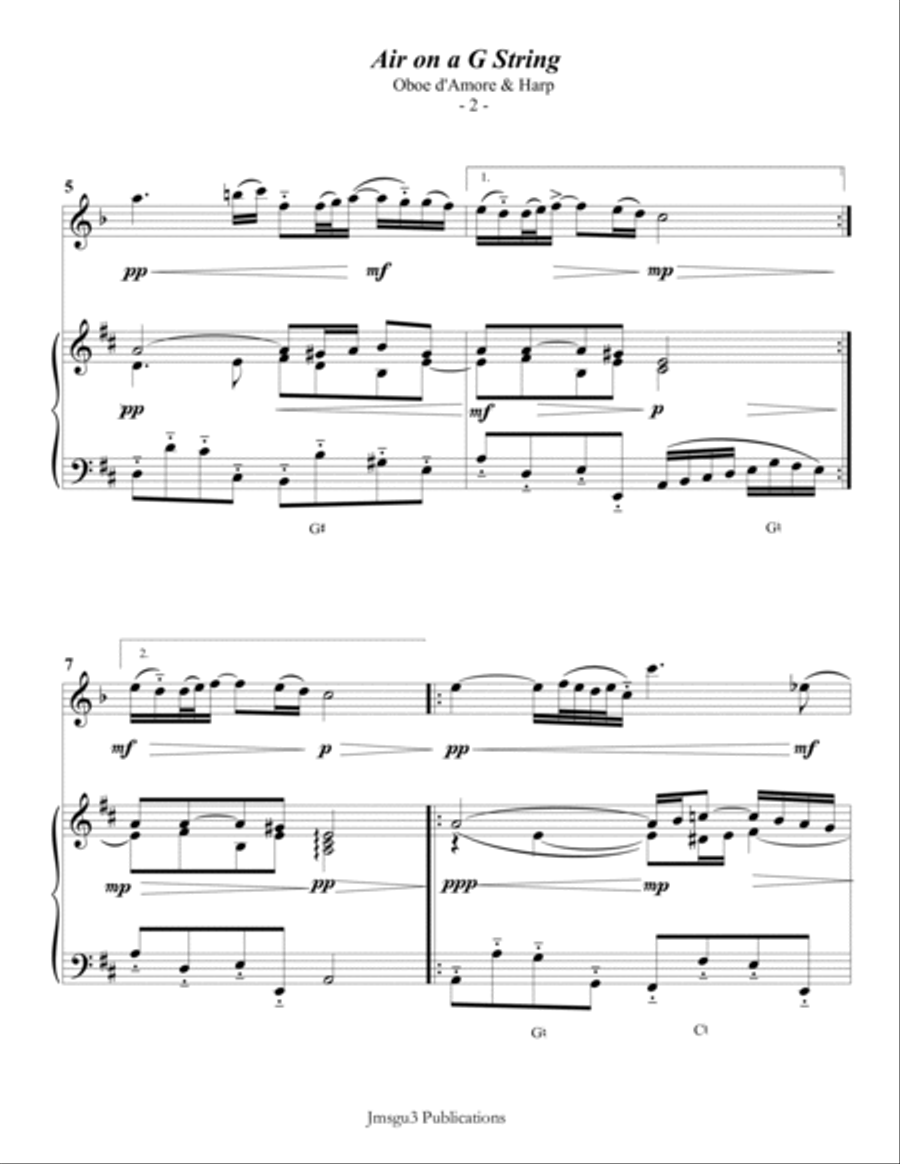 Bach: Air on a G String for Oboe d'Amore & Harp Chamber Music scores gallery preview page 2