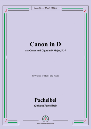 Book cover for Pachelbel-Canon in D,P.37 No.1,for Violin(or Flute) and Piano