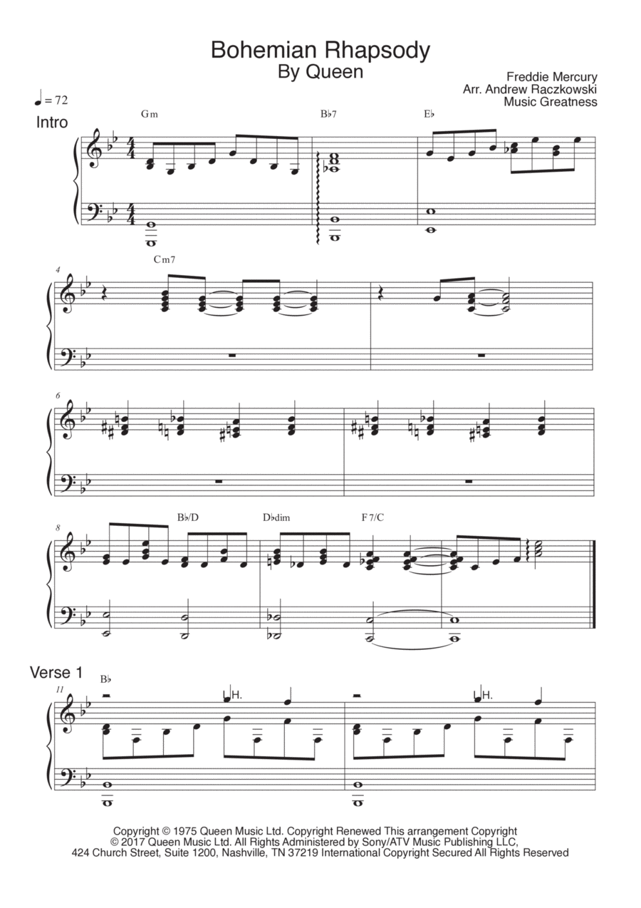 Bohemian Rhapsody Piano Solo scores gallery preview page 1
