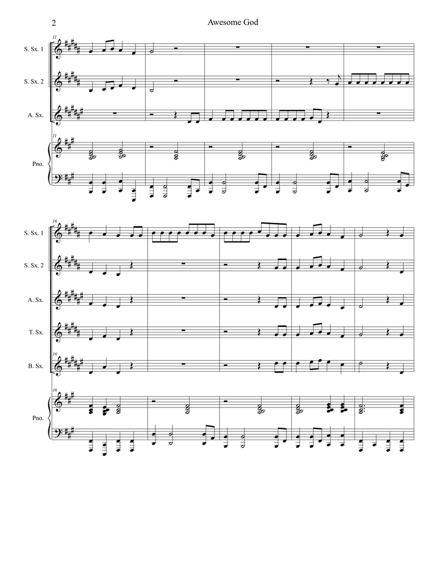 Awesome God Awesome God Saxophone Quintet scores gallery preview page 2