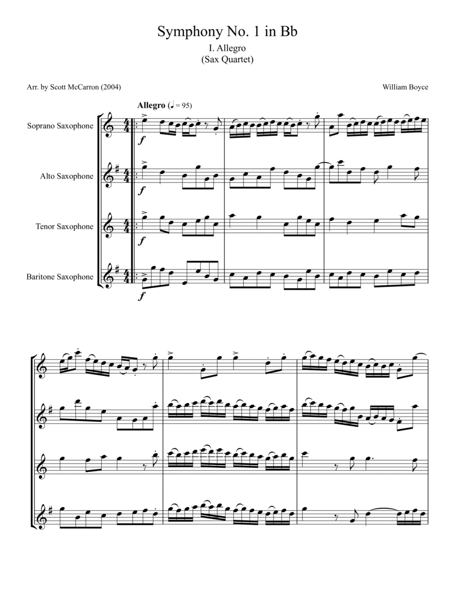 Symphony No. 1 in Bb Saxophone Quartet scores gallery preview page 1