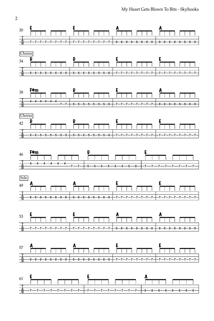 My Heart Gets Blown To Bits Bass Guitar Tablature scores gallery preview page 2