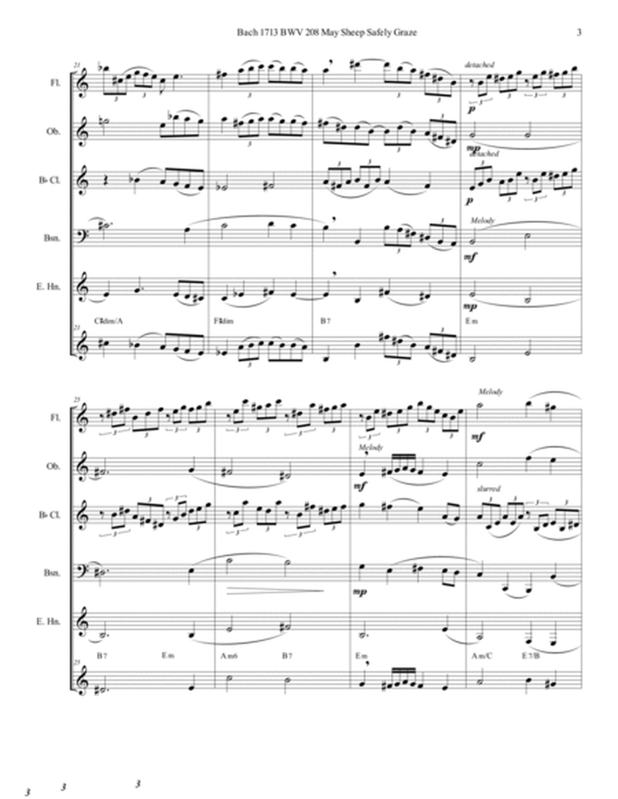 Bach BWV 208 Sheep Safely Graze Jazz Harmonies Woodwind Quartet or Quintet