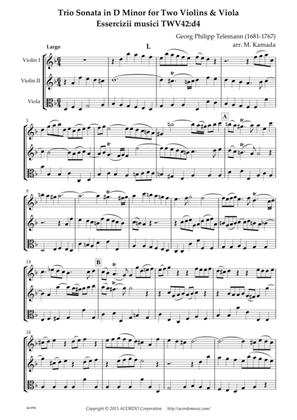 Book cover for Trio Sonata in D Minor for Two Violins & Viola Essercizii musici TWV42:d4