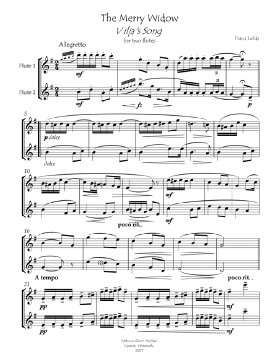 Vilja's song for 2 flutes Flute Duet scores gallery preview page 2