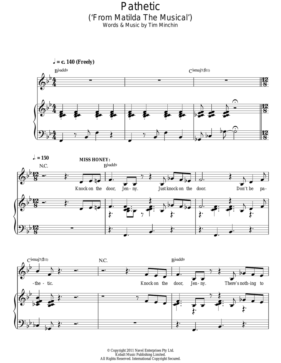 Pathetic (from Matilda The Musical) Piano, Vocal scores gallery preview page 1