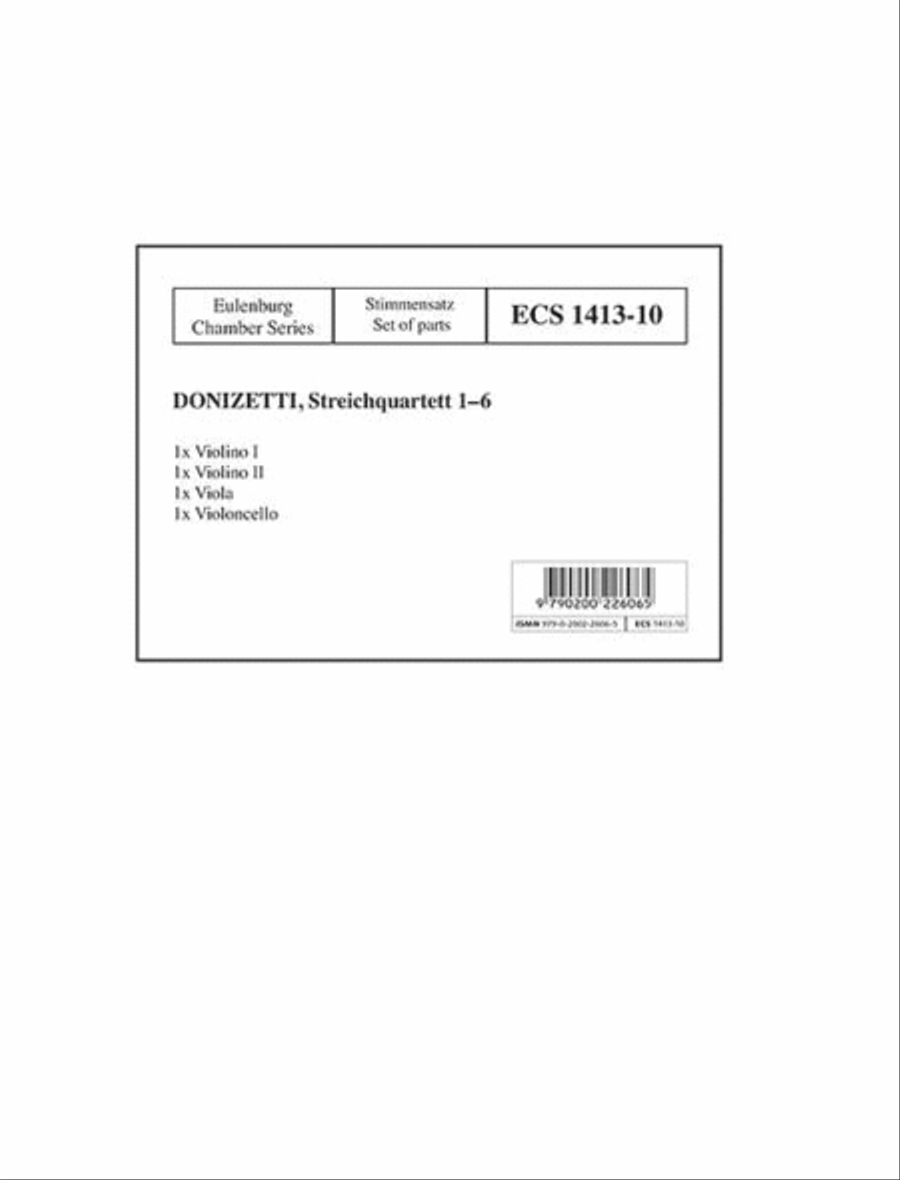 String Quartets No. 1-6 Set Of Parts