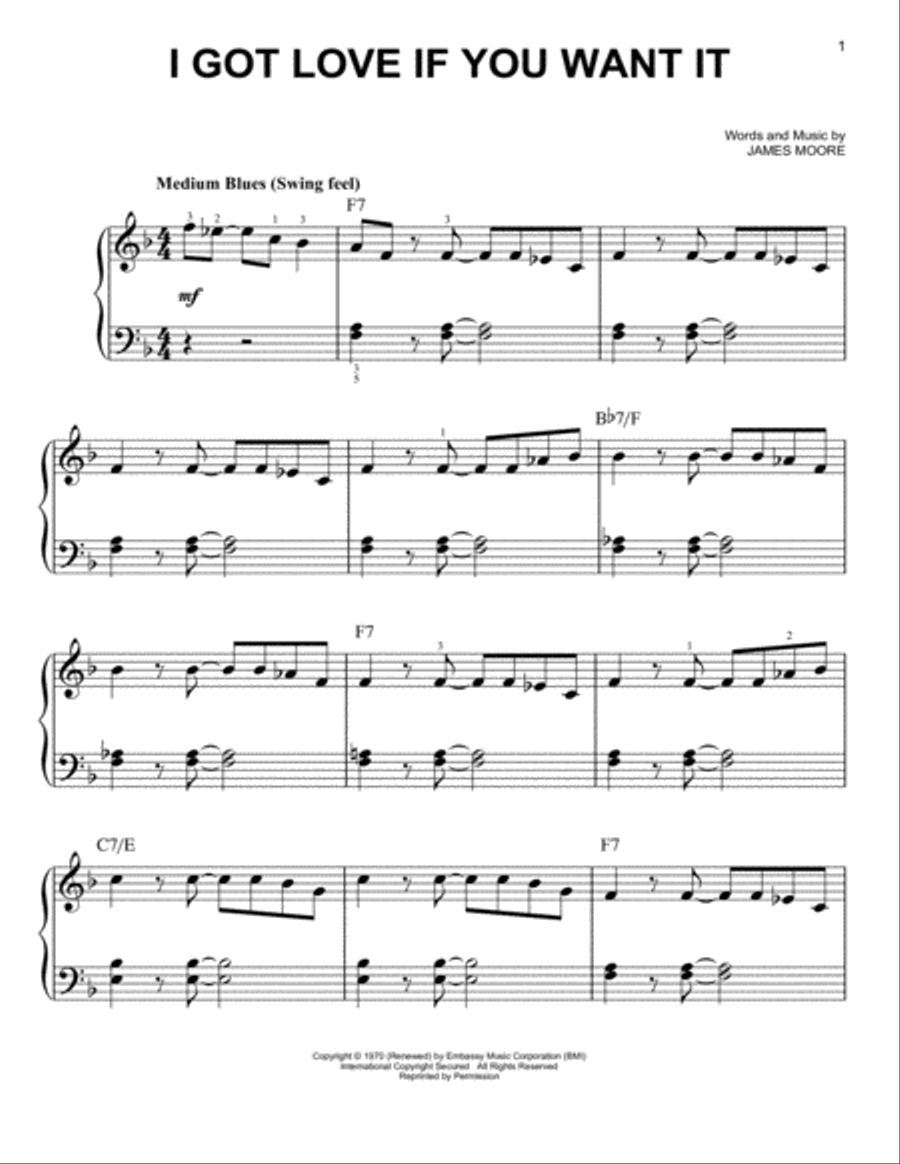 I Got Love If You Want It Easy Piano scores gallery preview page 1