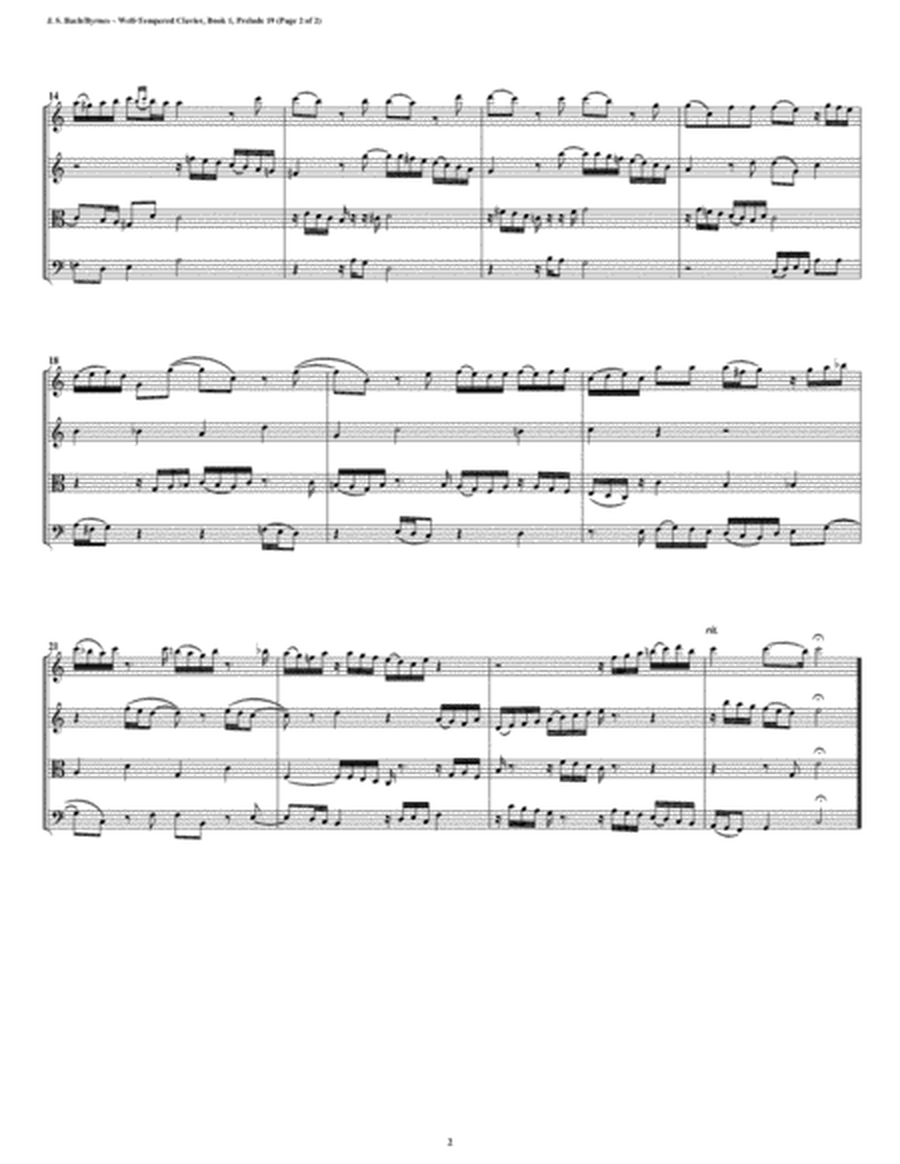 Prelude 19 from Well-Tempered Clavier, Book 1 (String Quartet) image number null