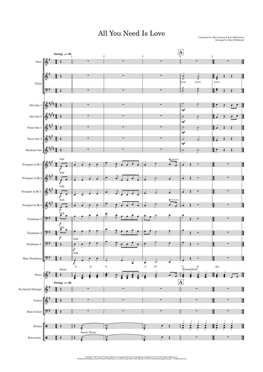 All You Need Is Love Jazz Ensemble scores gallery preview page 1