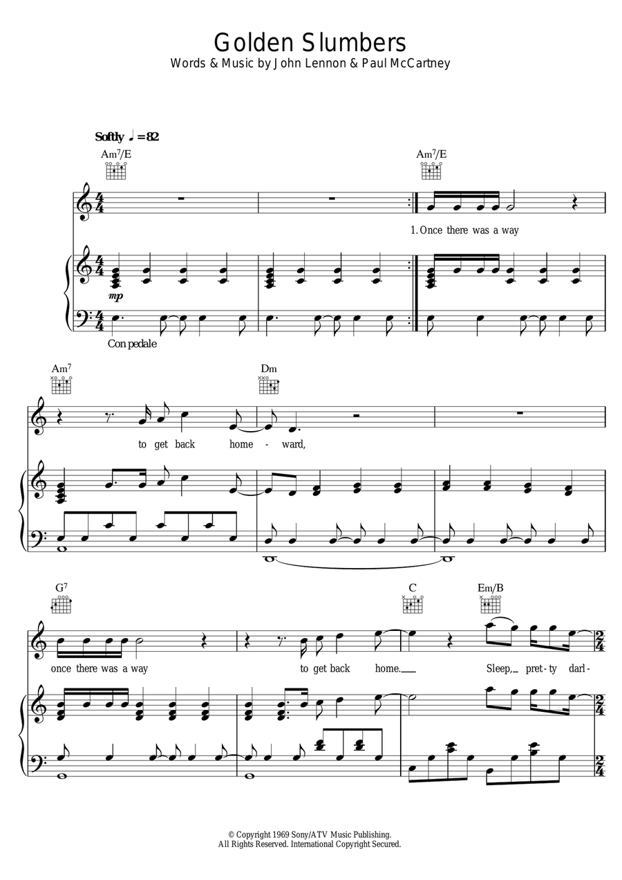 Golden Slumbers Piano, Vocal scores gallery preview page 1