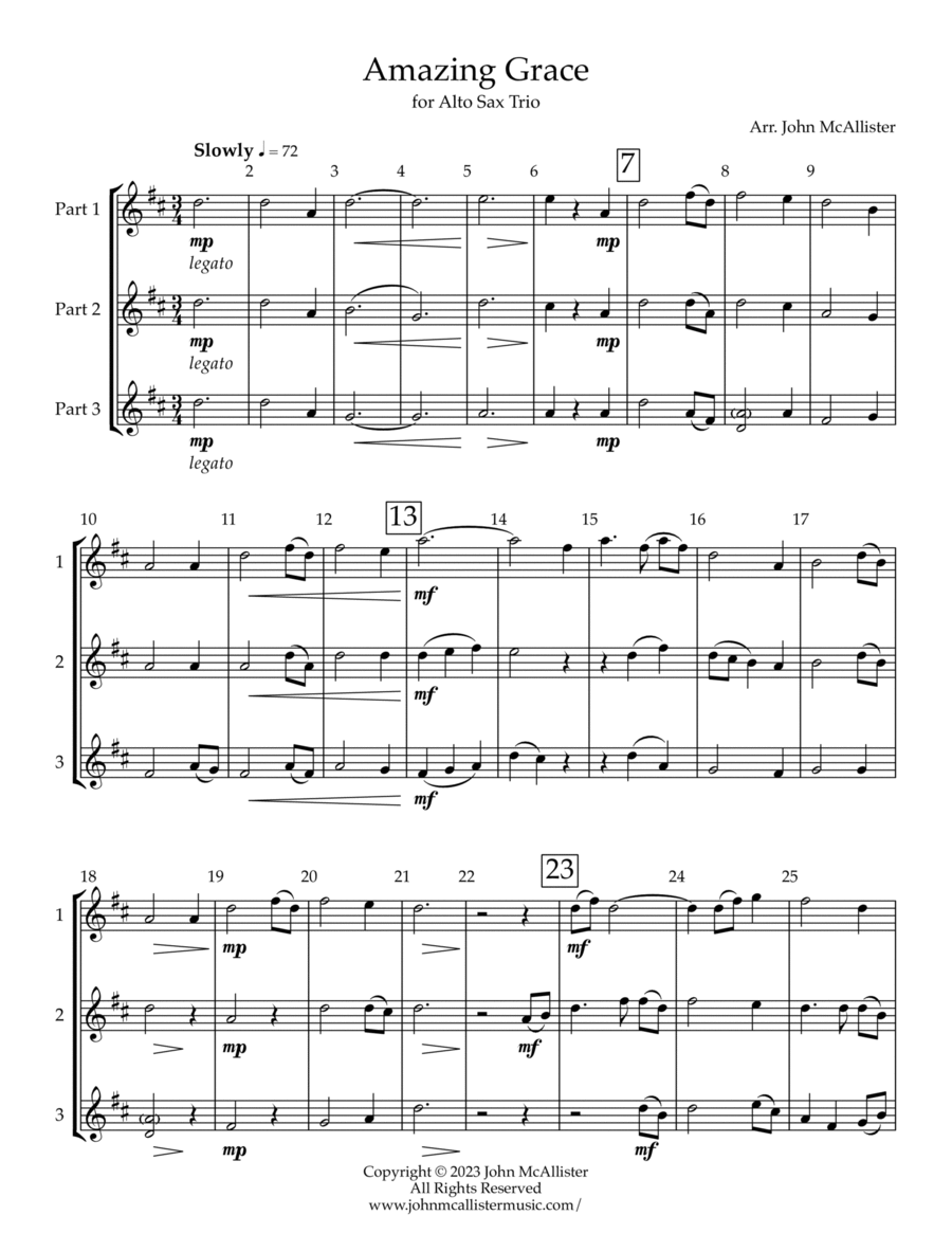 Amazing Grace for Saxophone Trio Woodwind Trio scores gallery preview page 1