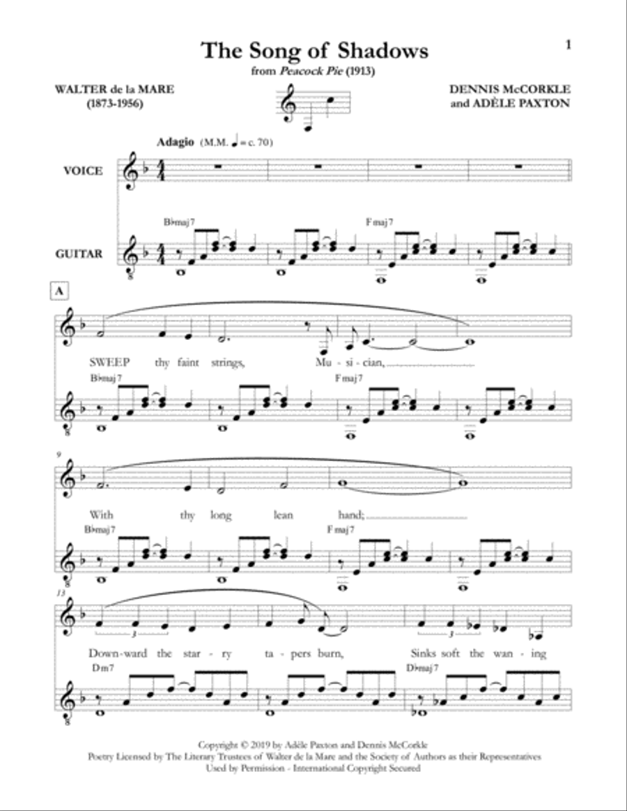 The Song of Shadows - An Original Song Setting of Walter de la Mare's Poetry for VOICE and GUITAR: K Guitar scores gallery preview page 4