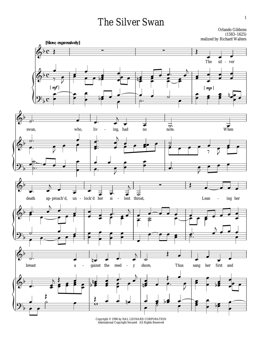 The Silver Swan The Silver Swan Piano, Vocal scores gallery preview page 1
