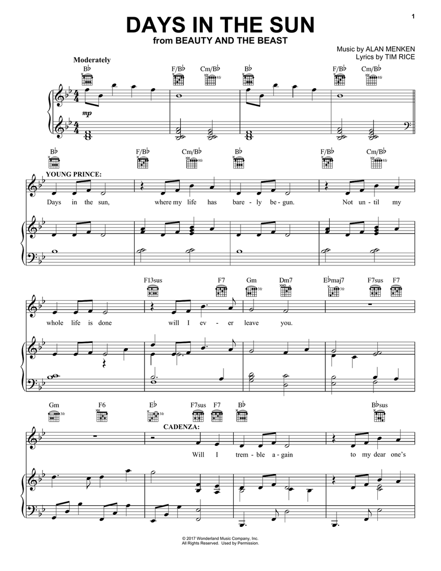 Days In The Sun (from Beauty And The Beast) Piano, Vocal, Guitar scores gallery preview page 1