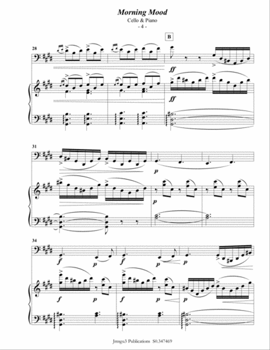 Grieg: Morning Mood from Peer Gynt Suite for Cello & Piano Piano scores gallery preview page 5