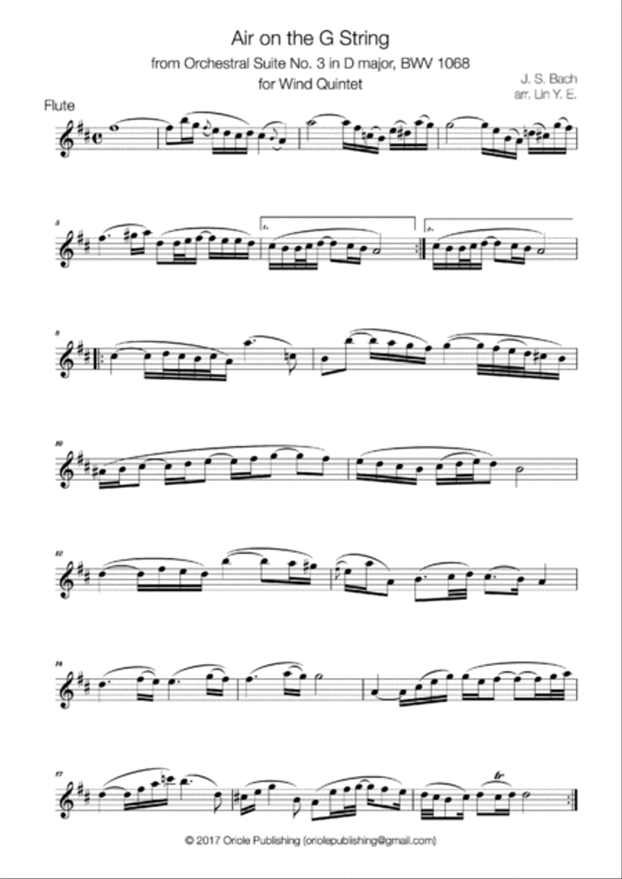 J. S. Bach - Air on the G String for Wind Quintet Woodwind Quintet scores gallery preview page 5
