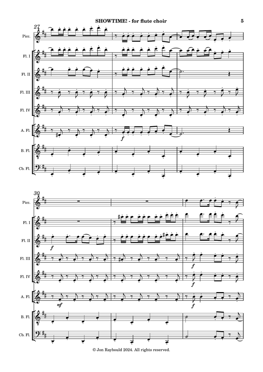Showtime! (flute choir) Flute Choir scores gallery preview page 5
