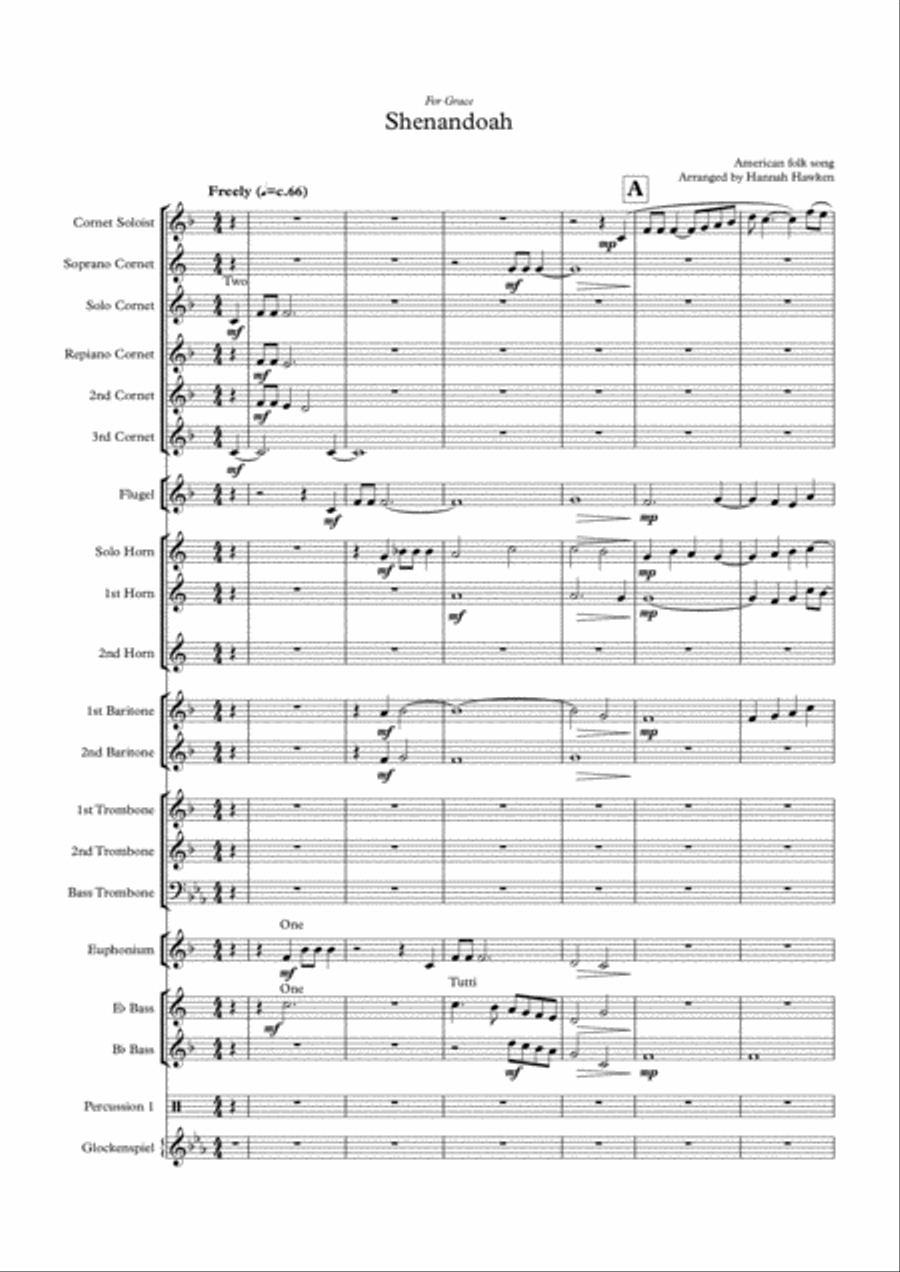 Shenandoah - Cornet Solo with Brass Band Brass Band scores gallery preview page 1