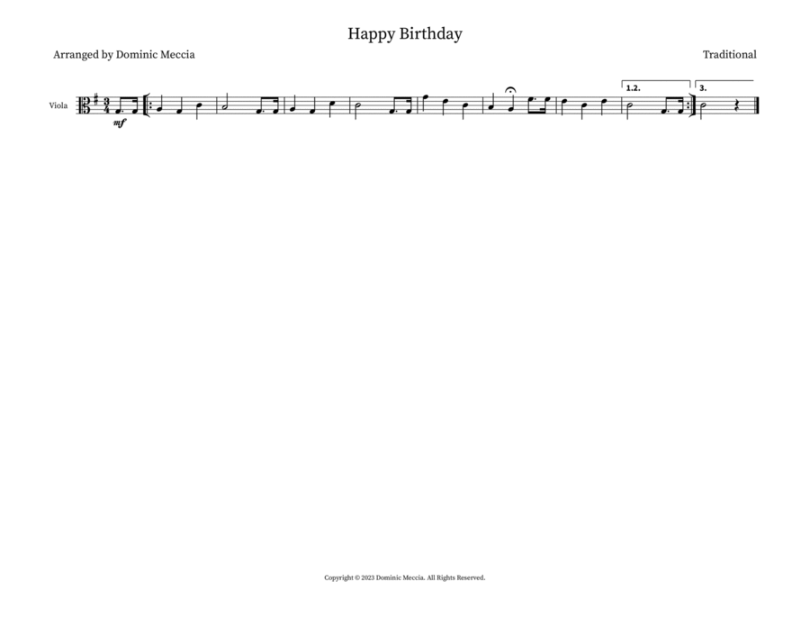 Happy Birthday Viola Solo scores gallery preview page 1