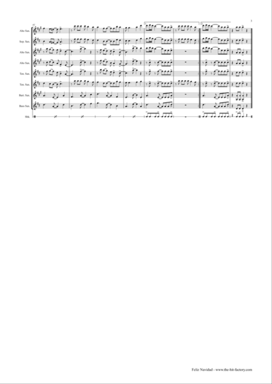 Feliz Navidad Saxophone Quintet scores gallery preview page 4