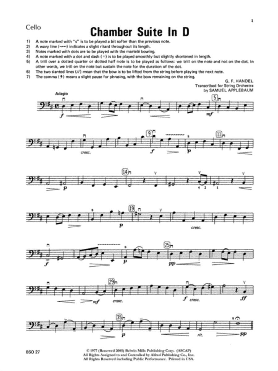 Chamber Suite in D: Cello String Orchestra scores gallery preview page 1