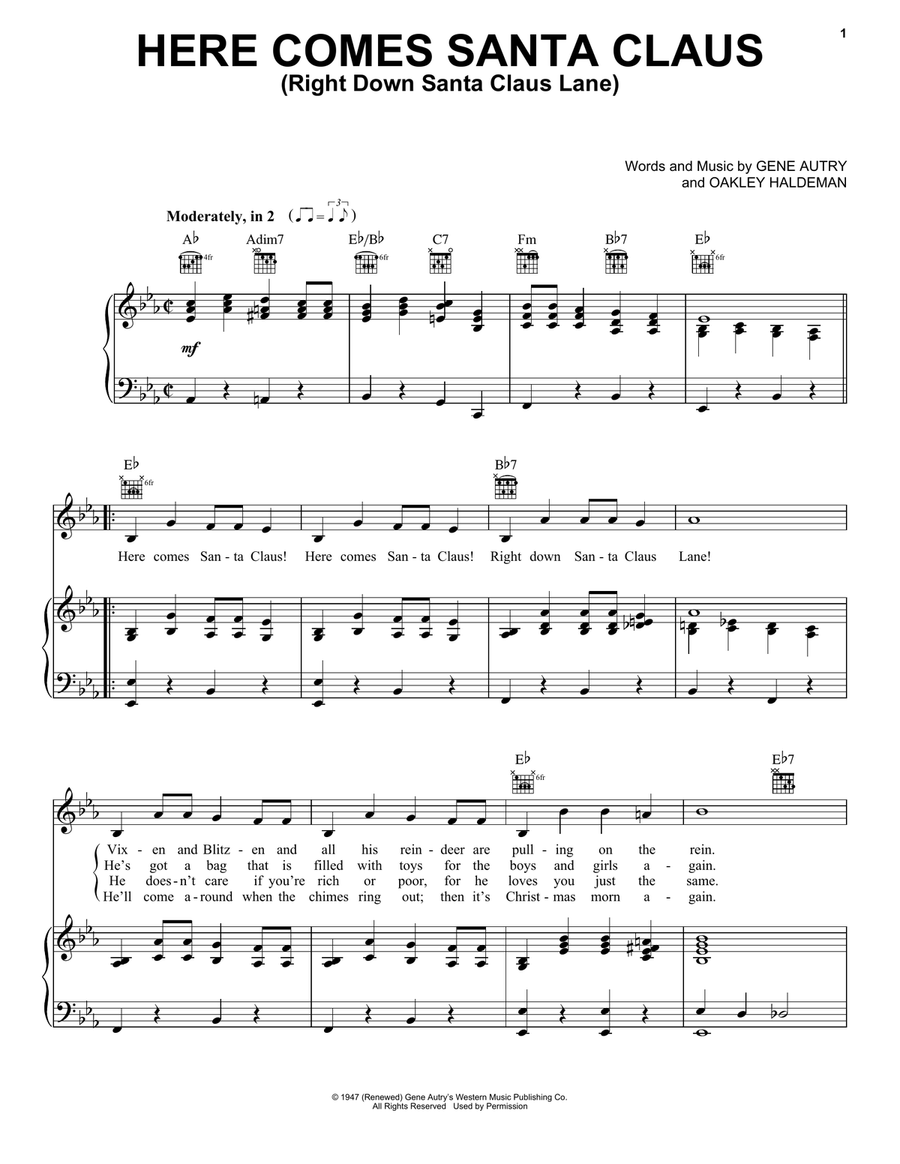 Here Comes Santa Claus (Right Down Santa Claus Lane) Guitar scores gallery preview page 1
