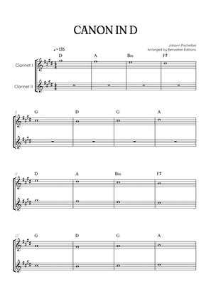 Pachelbel Canon in D • clarinet in Bb duet sheet music [chords]