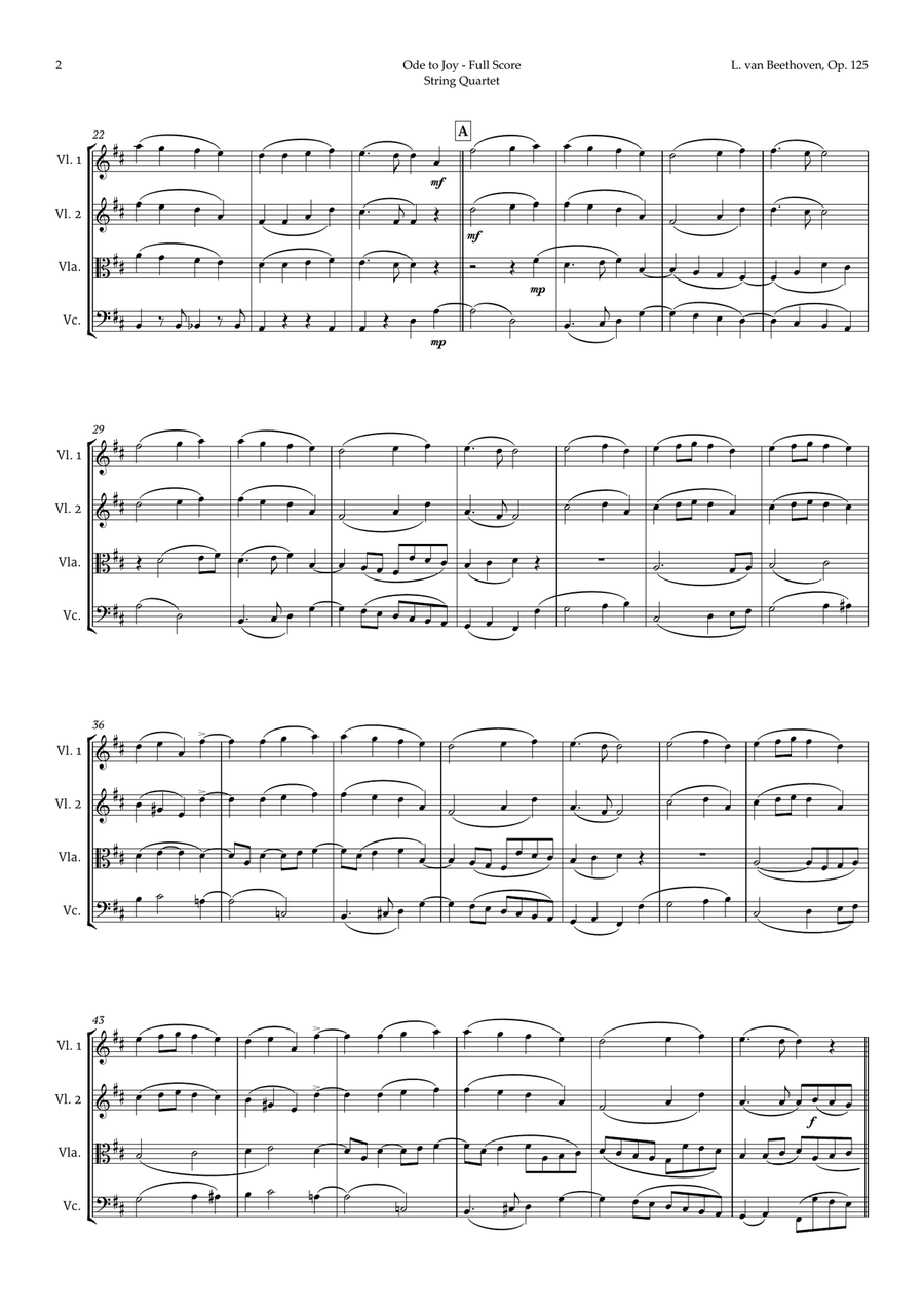 Ode to Joy by Beethoven for String Quartet String Quartet scores gallery preview page 3
