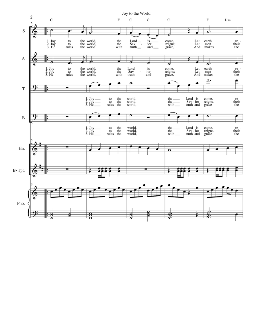 Joy to the World - SATB with brass instruments and piano 4-Part scores gallery preview page 2