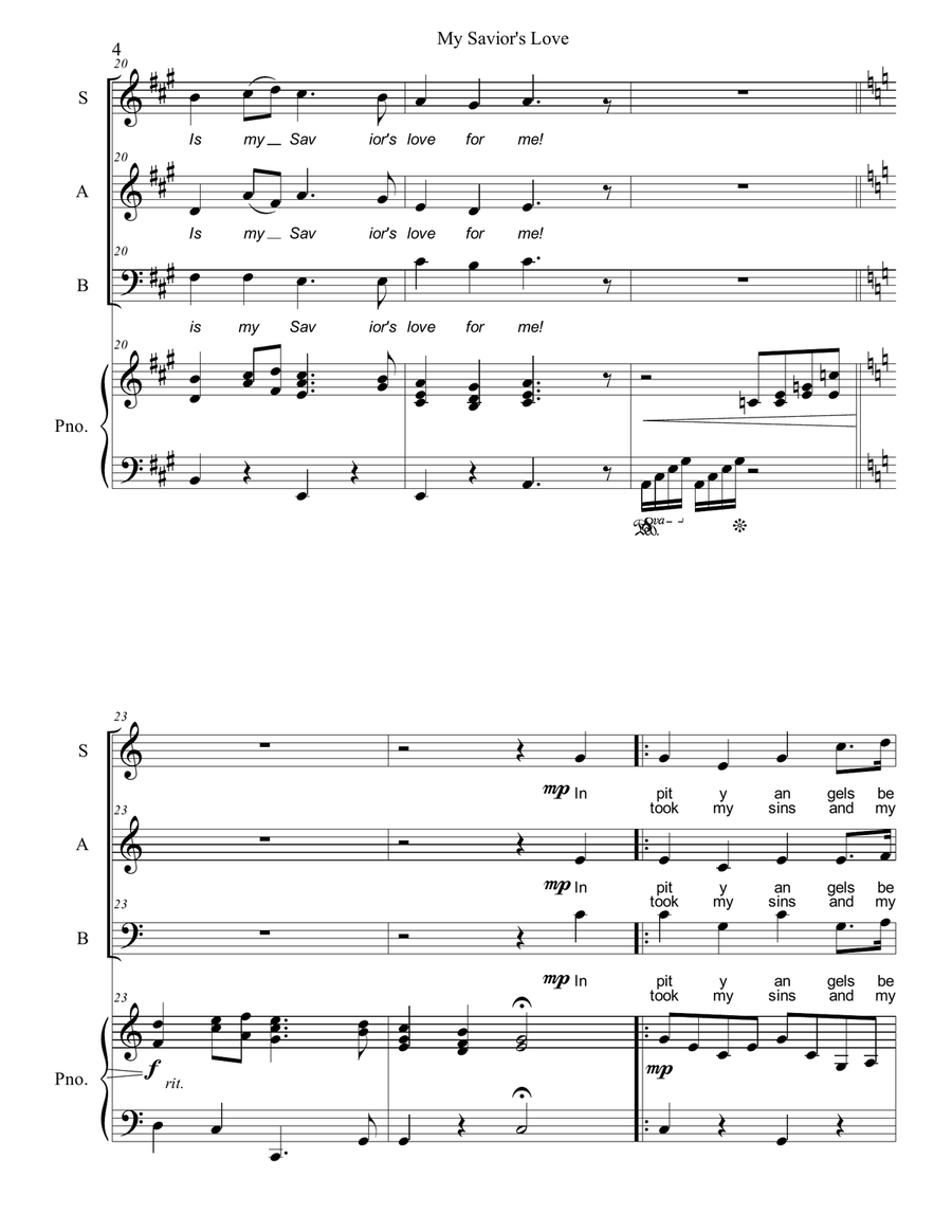My Savior's Love (O How Marvelous) 3-Part scores gallery preview page 4