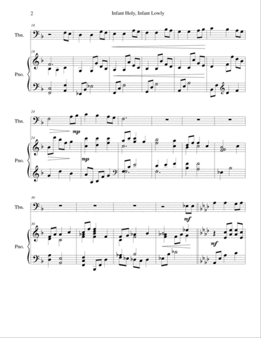 Infant Holy, Infant Lowly (trombone/piano), arr. Brenda Portman Piano scores gallery preview page 2