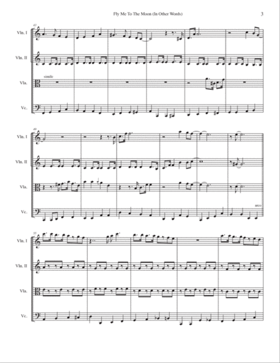 Fly Me To The Moon (in Other Words) String Quartet scores gallery preview page 3