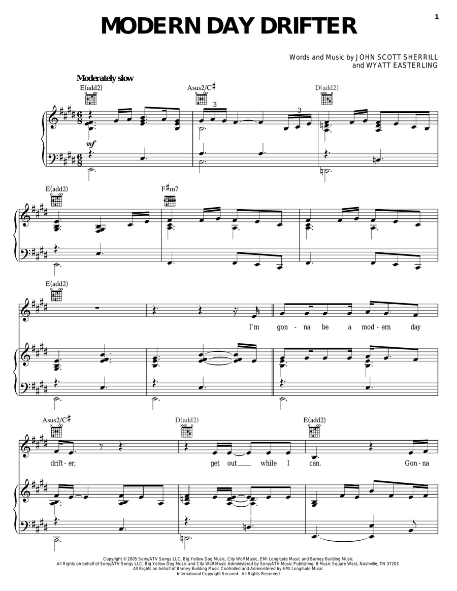 Modern Day Drifter Piano, Vocal, Guitar scores gallery preview page 1