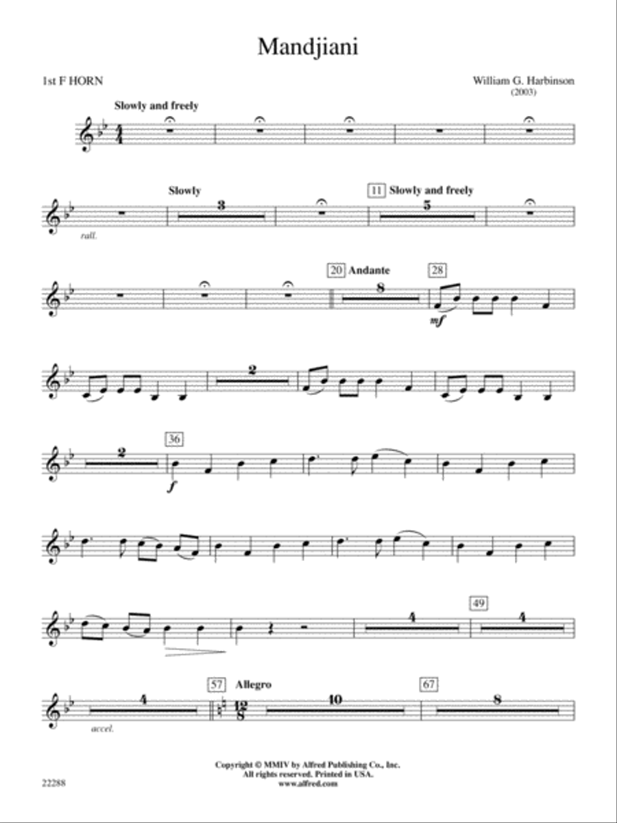 Mandjiani: 1st F Horn Concert Band scores gallery preview page 1
