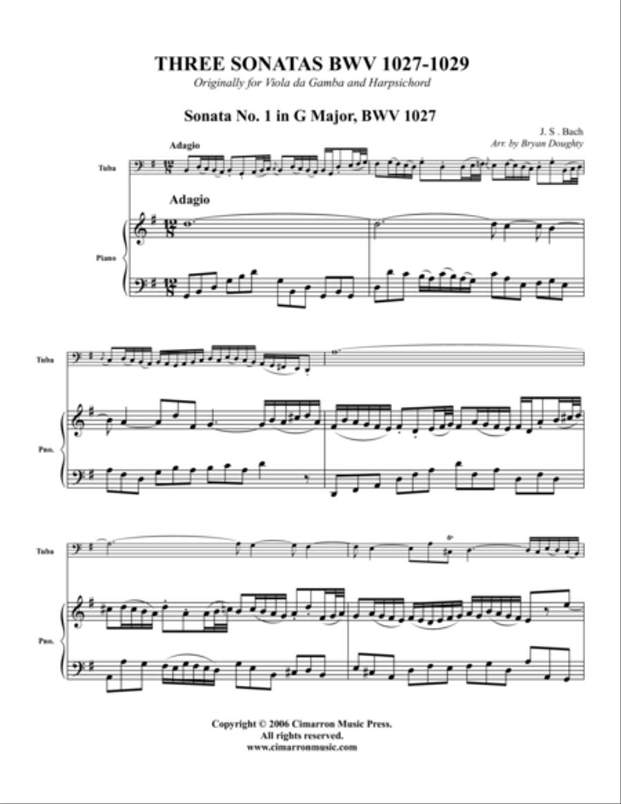 Three Sonatas BWV 1027,1028, 1029 Tuba scores gallery preview page 1