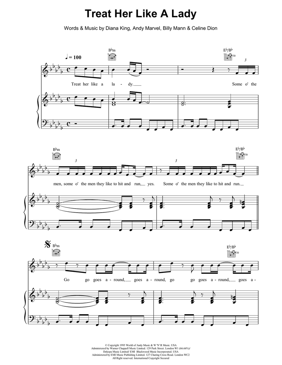 Treat Her Like a Lady Piano, Vocal, Guitar scores gallery preview page 1