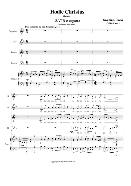 Hodie Christus - Christmas motet for Choir SATB and organ image number null