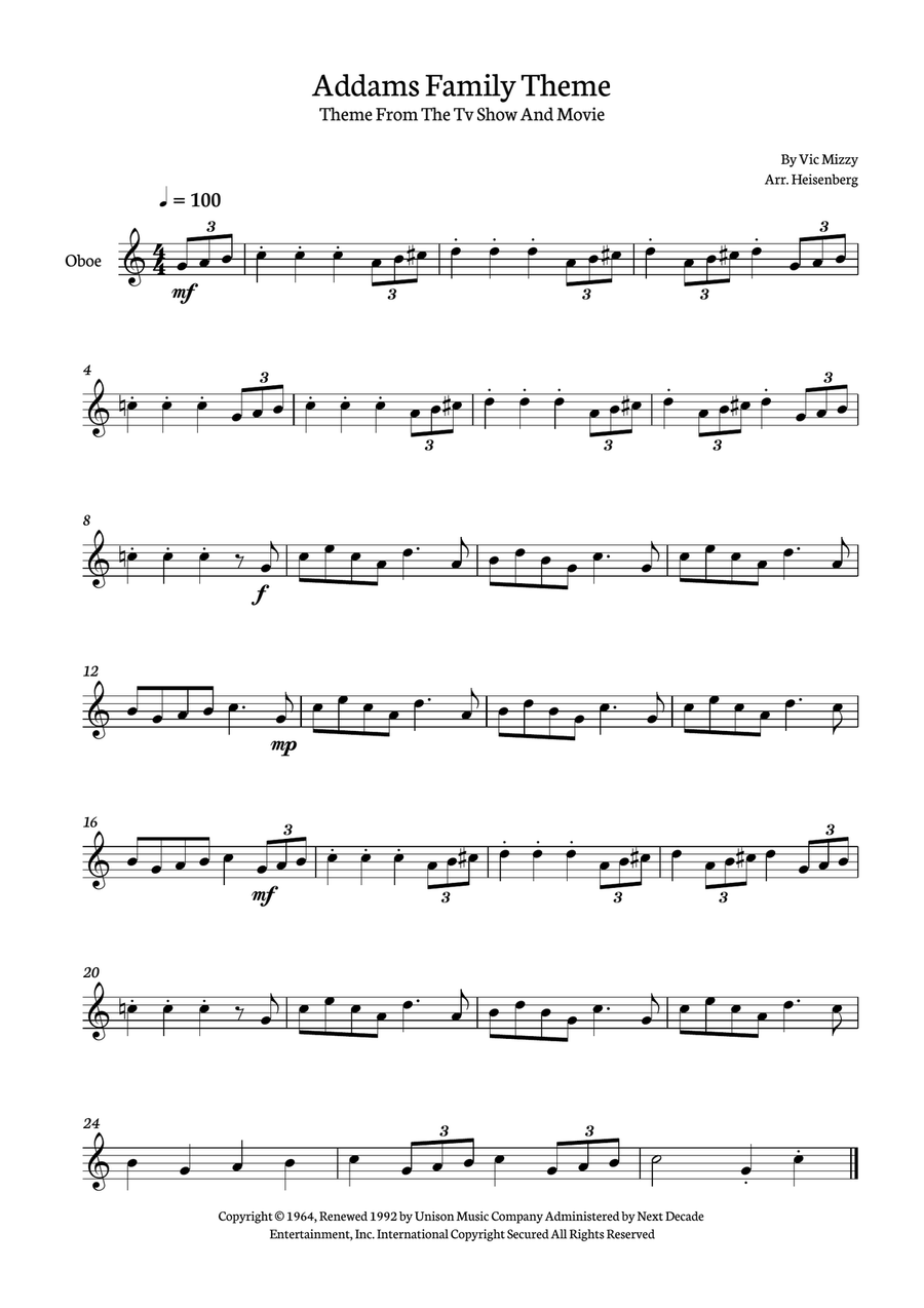 Addams Family Theme Addams Family Theme Oboe Solo scores gallery preview page 1