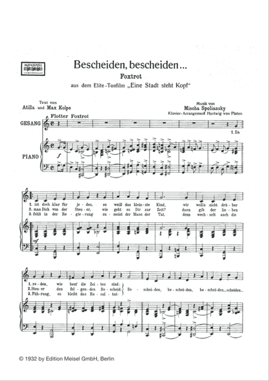 Bescheiden, bescheiden . . . Piano, Vocal scores gallery preview page 2
