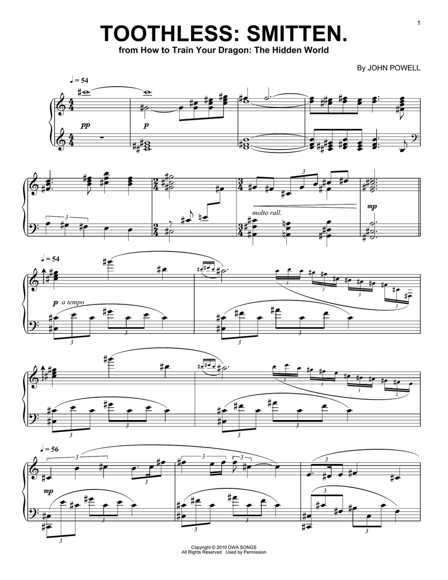 Toothless: Smitten. (from How to Train Your Dragon: The Hidden World) Piano Solo scores gallery preview page 1