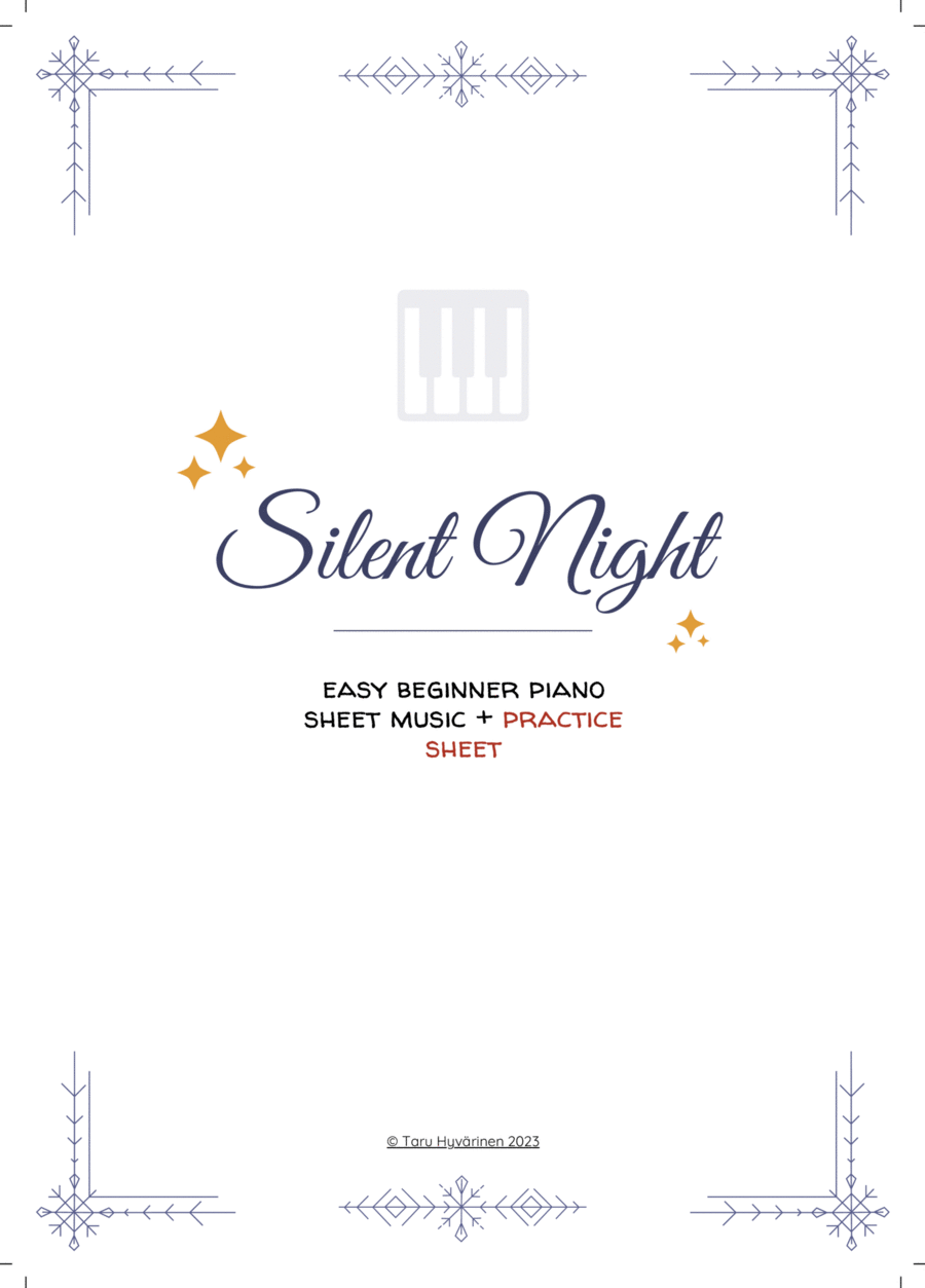 'Silent Night' Easy Beginner Christmas Piano Sheet Music + Practice Sheet for Kids/Teachers Voice scores gallery preview page 1