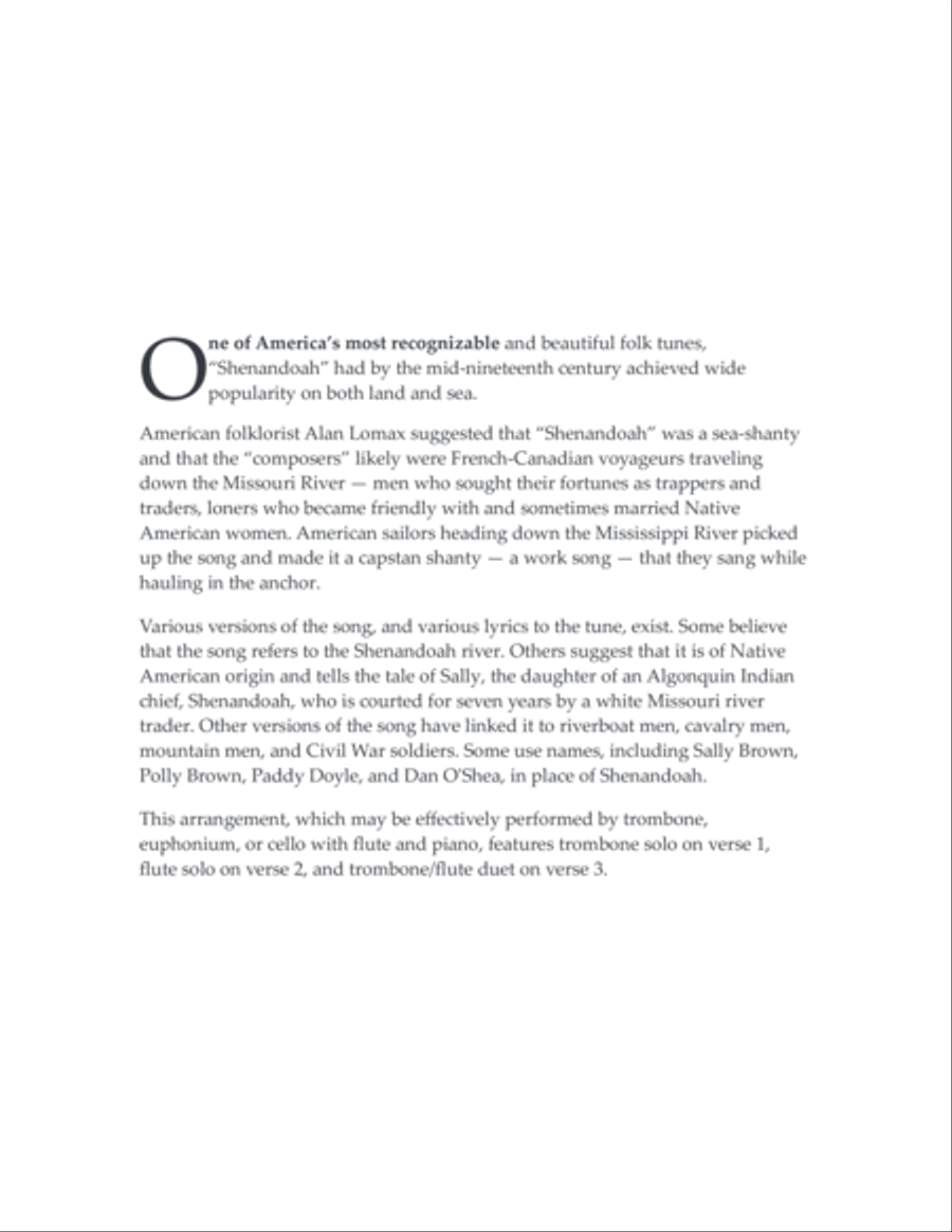 Shenandoah - trombone, flute, piano Flute scores gallery preview page 2